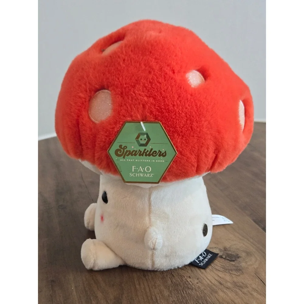 FAO‎ Schwarz Sparklers Amanita Mushroom Plush Red Glitter Toadstool 8 inch New